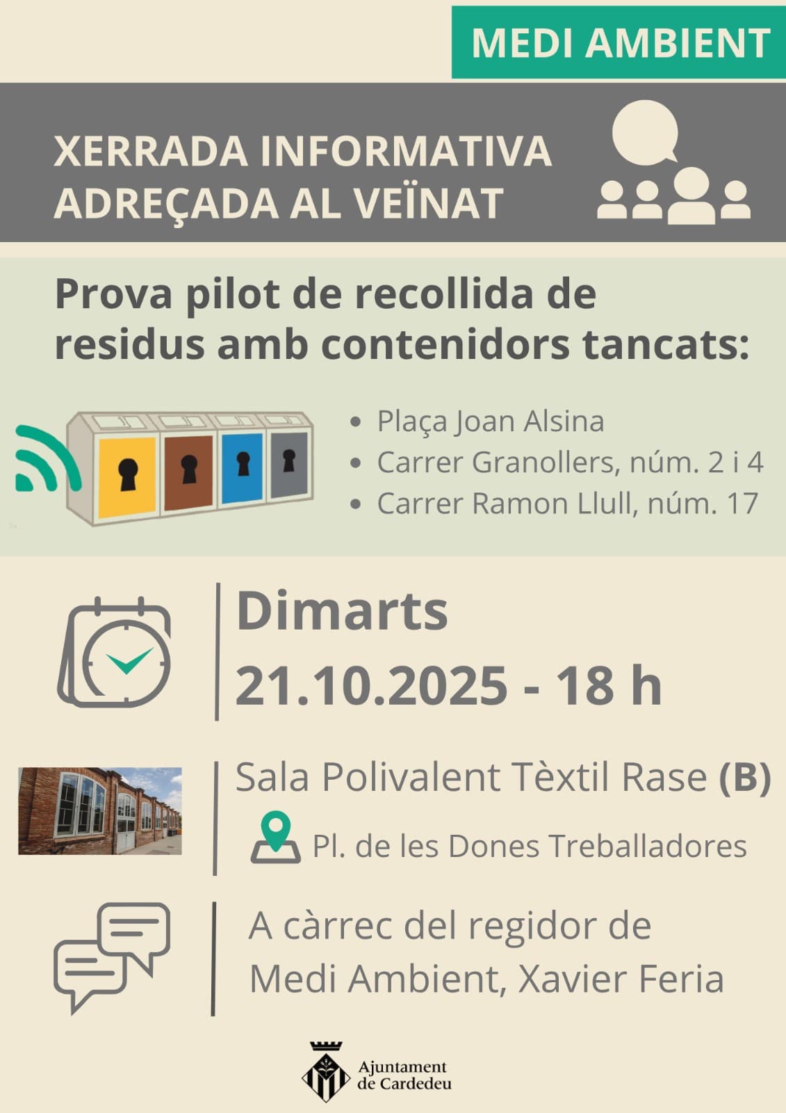 Xerrada informativa per al veïnat plaça Alsina - prova pilot recollida de residus amb contenidors tancats